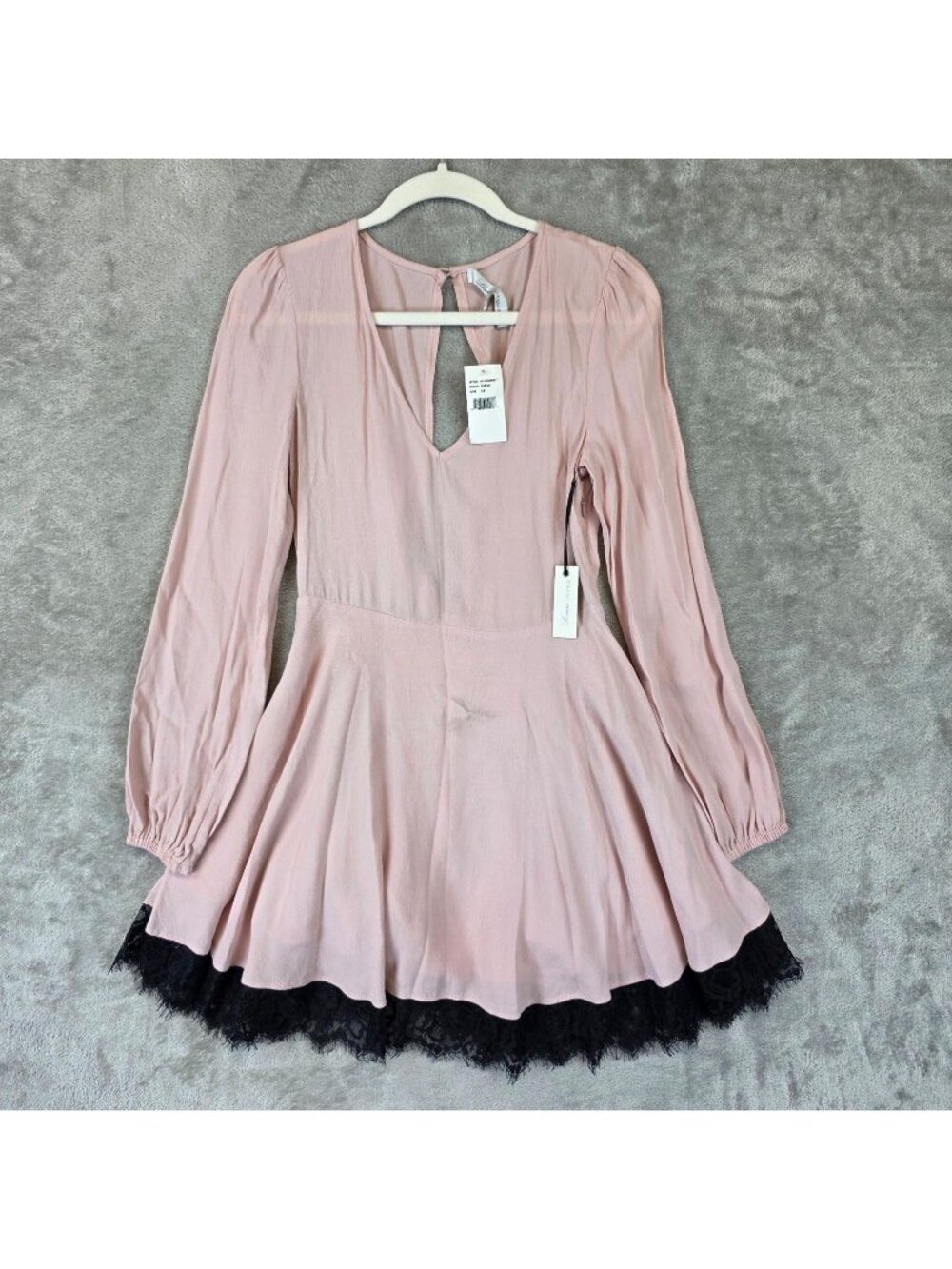 Lovers + Friends Dress Womens XS Pink V Neck Lace Trim Long Sleeve Fit & Flare